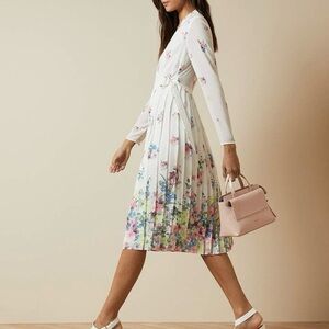 EUC Ted Baker ELLIAN Pergola Long Sleeved Wrap Dress Ivory Floral